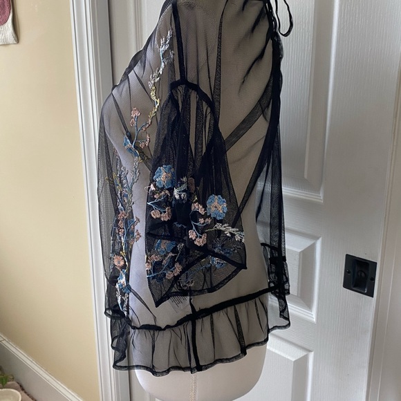 NWT Kaari Blue black sheer mesh blouse size XS. - Picture 3 of 6